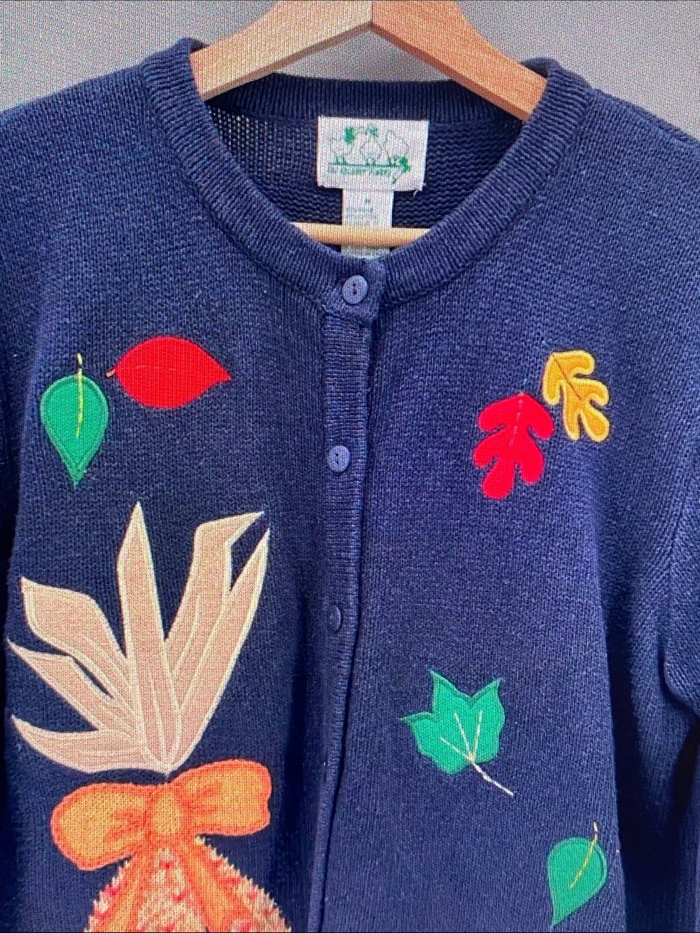 Quacker Factory Navy Cardigan with Multicolor Autumn Appliqués - Picture 5 of 8